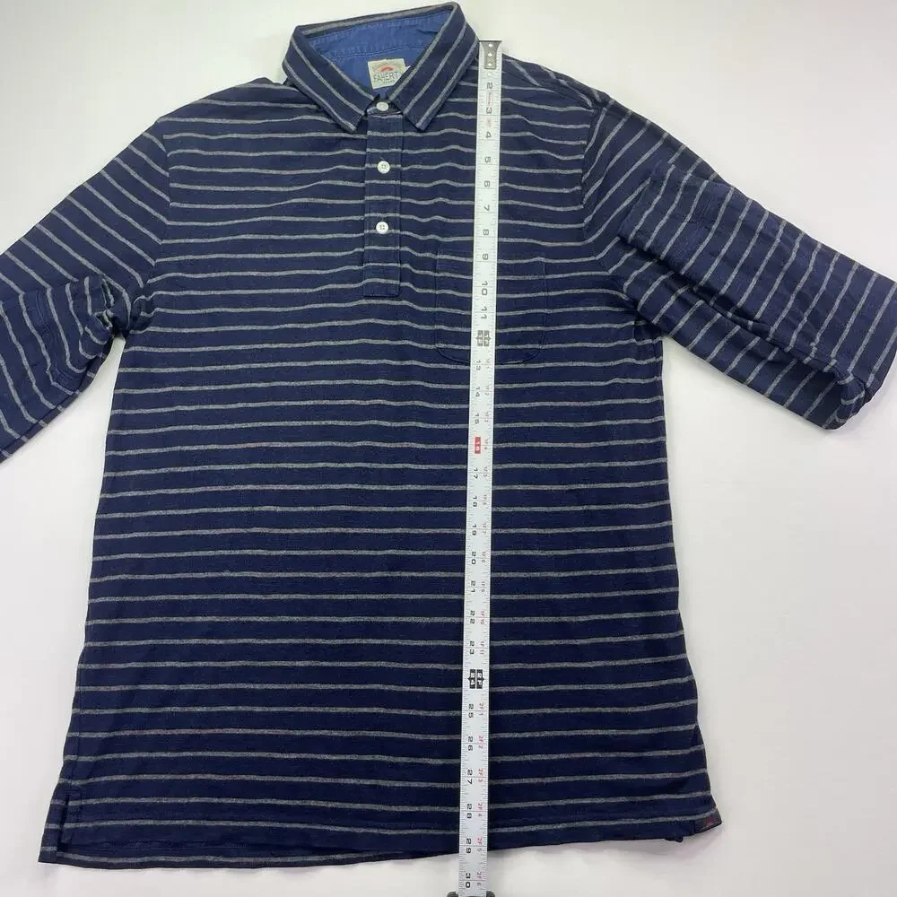 Faherty LS Polo Shirt Mens Medium Collared Blue White Stripes